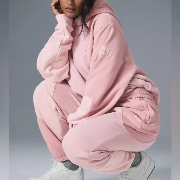 Alo Yoga Make Waves Hoodie and Sweatpant Set Sunset Pink Tonal - Picture 1 of 9